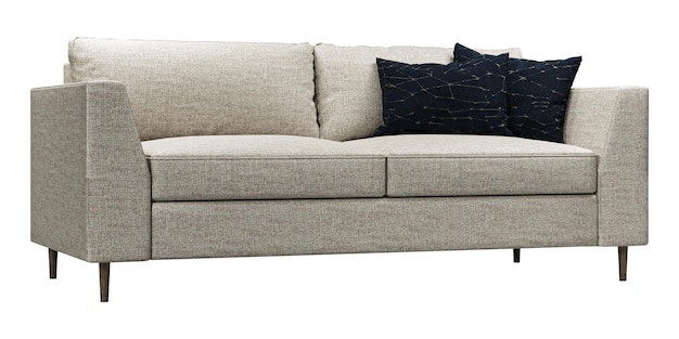 Modernes und luxuriöses weißes sofa mit isolierten kissen auf weißem hintergrund möbelkollektion