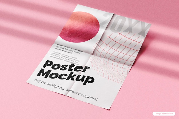 Modernes vintage-a4-poster, gefaltet in vier papierdrucken, realistische mockup-perspektive