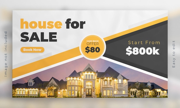 PSD modernes web-banner für den verkauf von immobilien und immobilien horizontale titelbildvorlage
