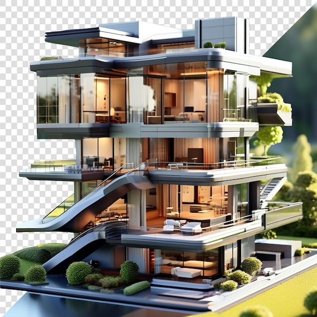 PSD modernes wohngebiet mit grünem dach und balkon, erzeugt von ai