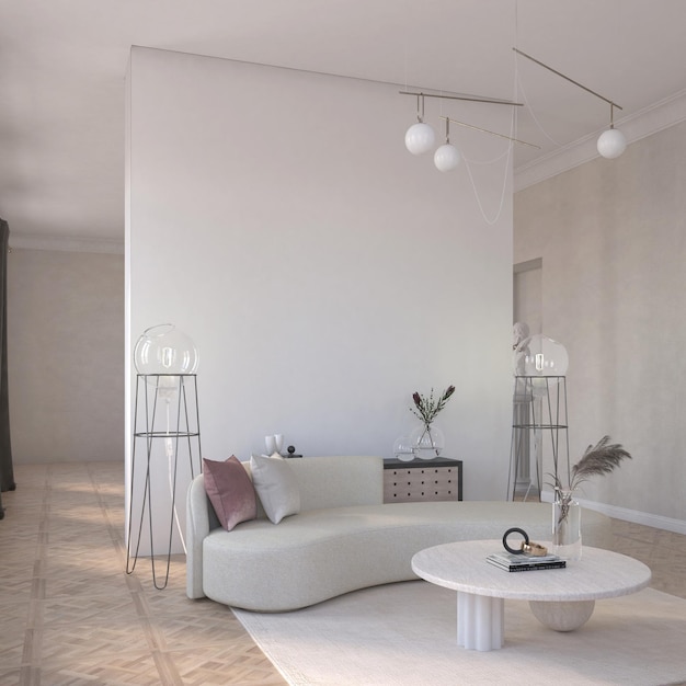 PSD modernes wohnzimmer mit wandmodell