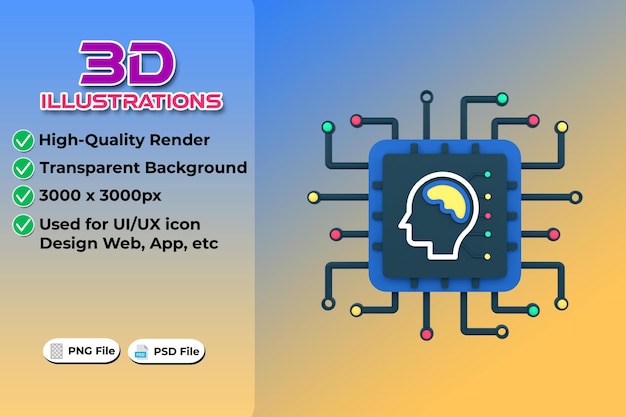 Moderní koncept umělé inteligence, 3D renderování izolované na průhledném pozadí, návrh ikony Ui UX, webový a aplikační trend