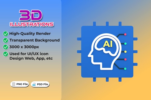 Moderní koncept umělé inteligence, 3D renderování izolované na průhledném pozadí, návrh ikony Ui UX, webový a aplikační trend
