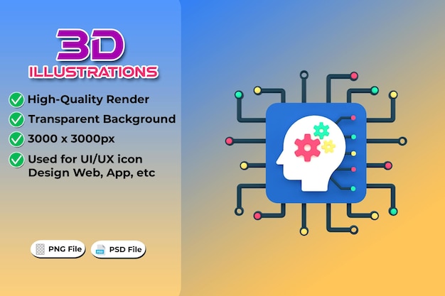Moderní koncept umělé inteligence, 3D renderování izolované na průhledném pozadí, návrh ikony Ui UX, webový a aplikační trend