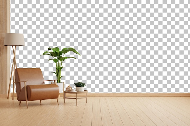 Modernistisches Interieur mit Ledersessel auf durchsichtigem Hintergrund 3D-Rendering
