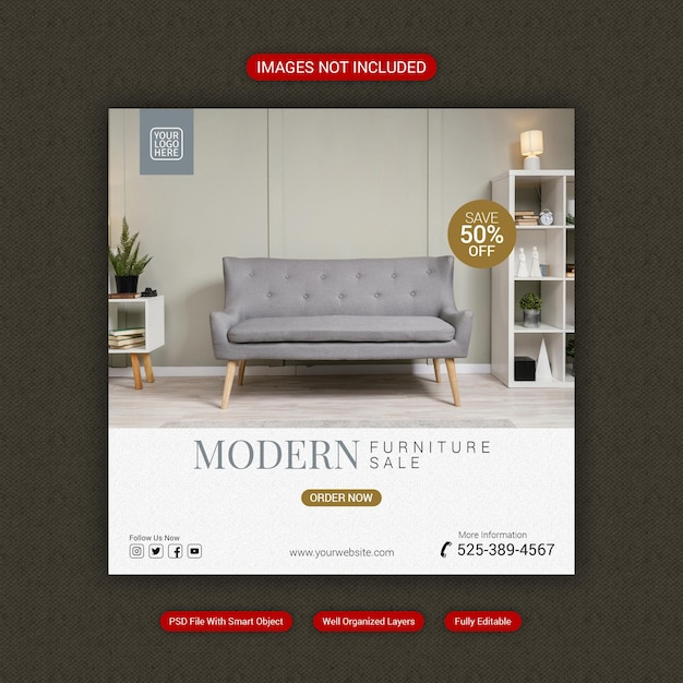 Un moderno banner de venta de muebles en las redes sociales o una plantilla de publicación en Instagram