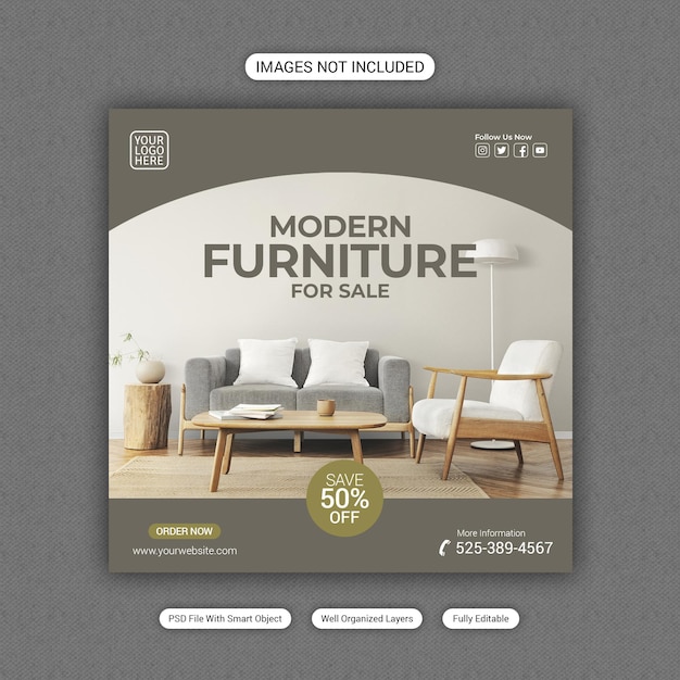Un moderno banner de venta de muebles en las redes sociales o una plantilla de publicación en Instagram