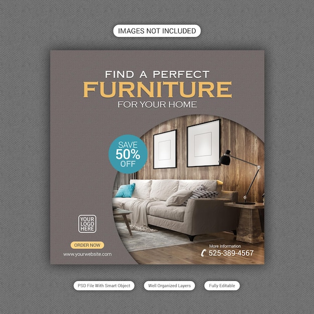 Un moderno banner de venta de muebles en las redes sociales o una plantilla de publicación en Instagram