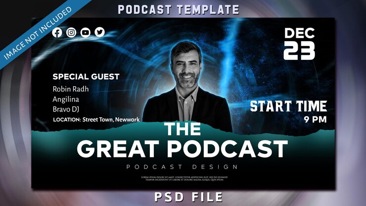 Moderno cartel de efecto brillante diseñar un cartel para el Podcast el gran evento