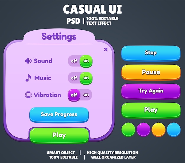 Moderno Casual Game Ui Kit Design Game UI Kit PSD Popup Game Ui Button Interface Psd Window Ui