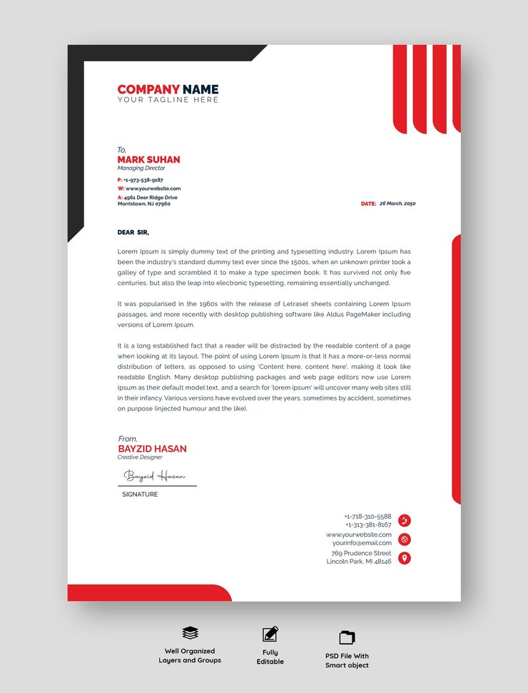 PSD moderno design professionale a testina con colori vivaci e layout organizzato