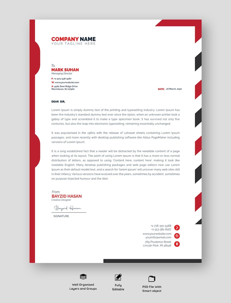 PSD moderno design professionale a testina con colori vivaci e layout organizzato