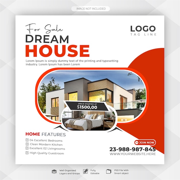 Moderno y dinámico modelo de fuente de publicaciones de instagram de casas inmobiliarias