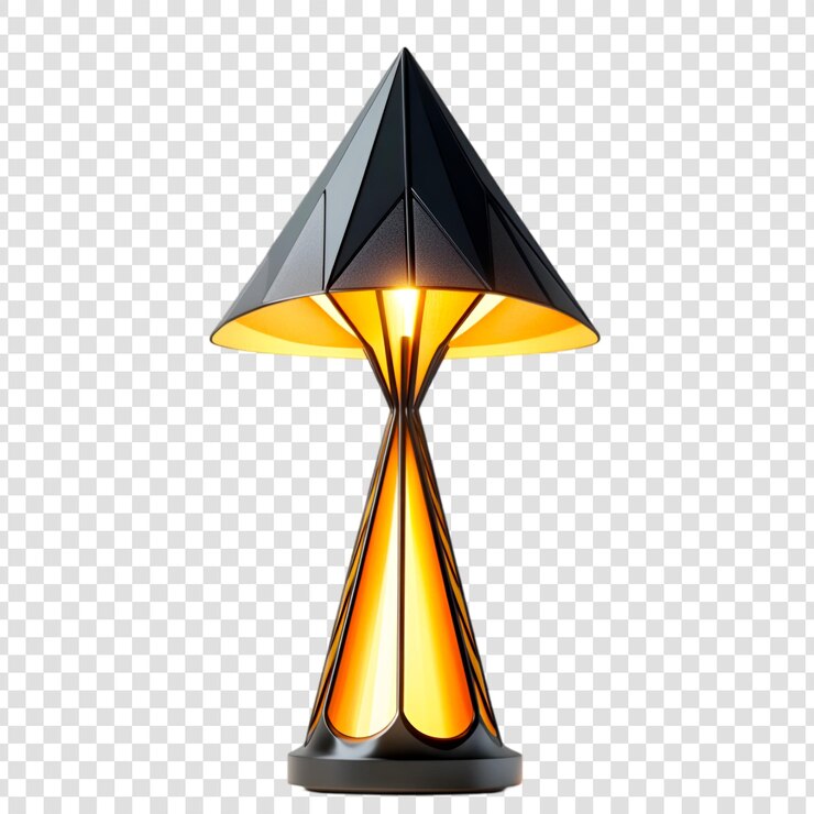 PSD moderno diseño geométrico de lámpara de mesa negra y dorada iluminada