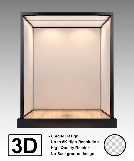 Moderno diseño de maqueta de cabina de eventos para la exposición de vitrinas de productos de fondo