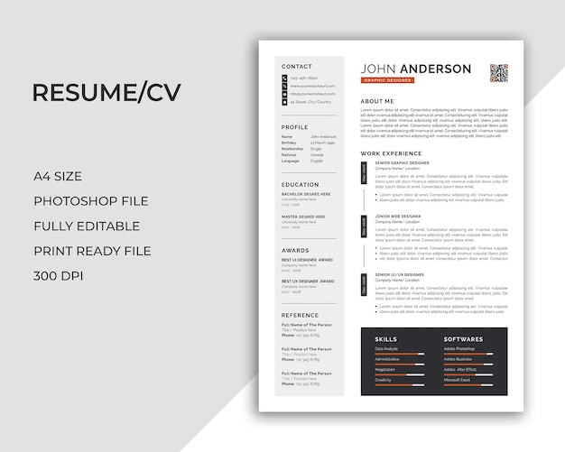 Moderno e minimo modello di curriculum vitae