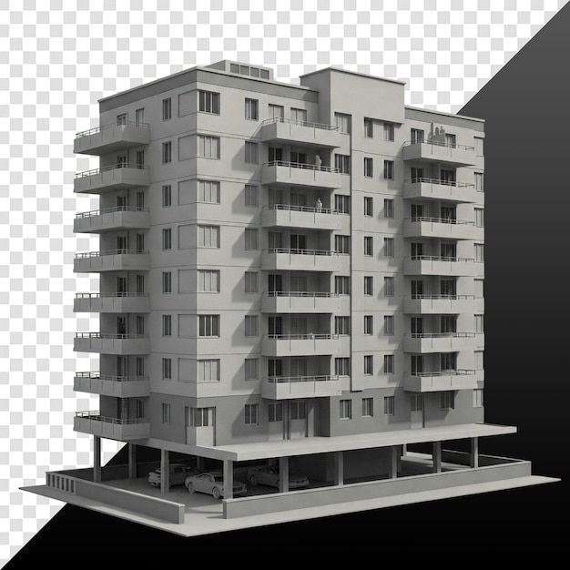Moderno edificio di appartamenti con balconi e parcheggio