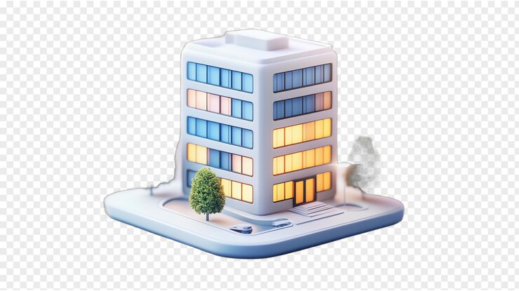 PSD moderno edificio de oficinas banco 3d aislado en un fondo blanco