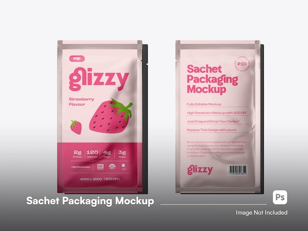 Moderno embalaje de bolsas de papel de aluminio Mockup aislado en vista delantera y trasera