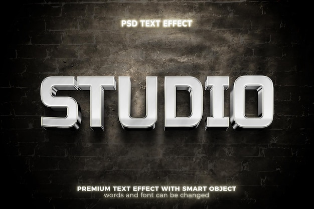 Moderno estúdio prateado efeito de texto editável em 3d em negrito no fundo de tijolos grunge simulado