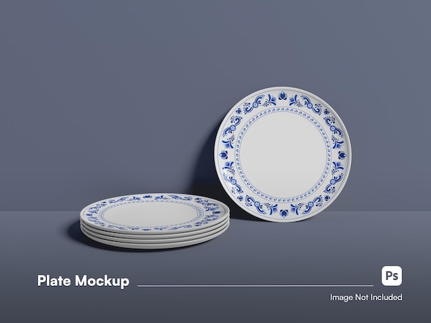 Moderno Front View Plate Mockup 3D Isolado com placas empilhadas