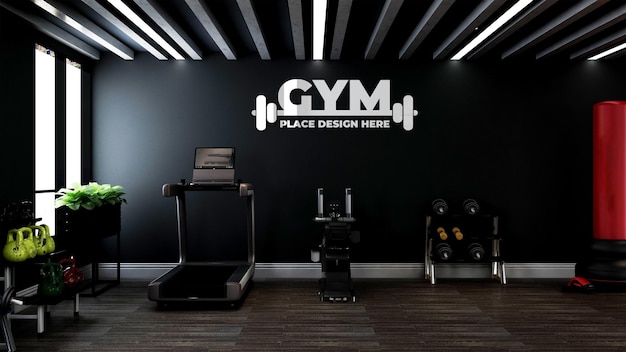 PSD moderno gimnasio o maqueta de logotipo de pared de sala de fitness