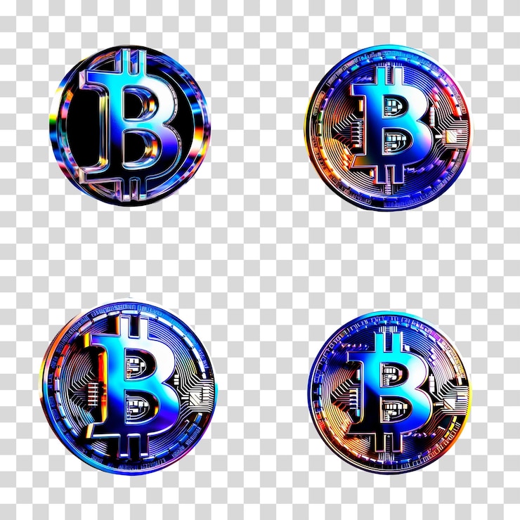 PSD moderno holográfico 3d icono de señal de bitcoin aislado y de alta tecnología