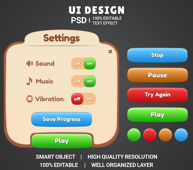 Moderno jogo casual ui kit design Game UI Kit PSD Popup jogo ui interface de botão psd janela ui