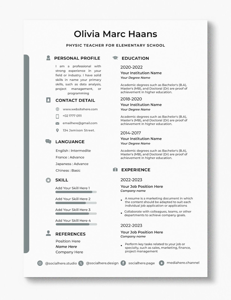 PSD moderno modello di curriculum professionale psd minimalista
