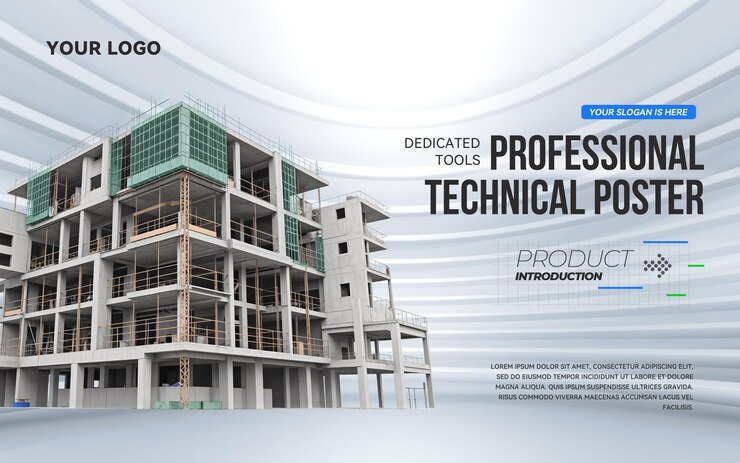 PSD moderno modello di poster professionale per cantieri di costruzione psd