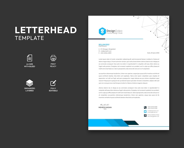 Moderno modello di testata per le lettere aziendali