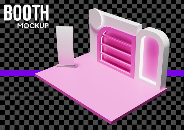 PSD moderno modelo de cabine rosa para apresentação de produtos