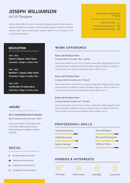 Moderno modelo de diseño de currículum o currículum
