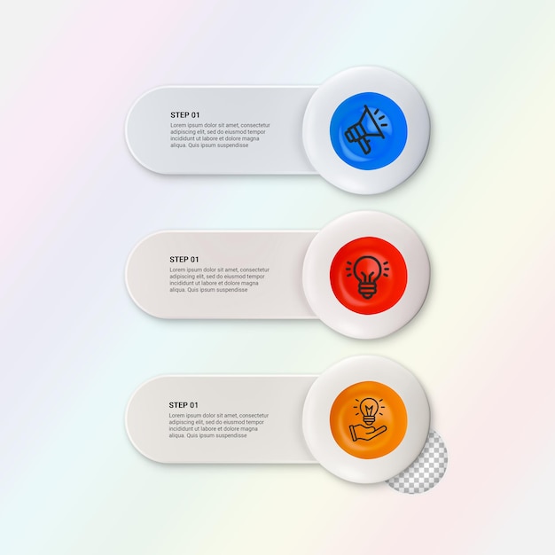 Moderno modelo infográfico para negócios com várias etapas rótulos multicolor renderização 3D