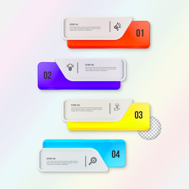 Moderno modelo infográfico para negócios com várias etapas rótulos multicolor renderização 3D