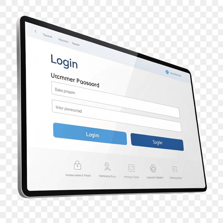 PSD moderno modelo realista de página de inicio de sesión web aislado en un fondo transparente