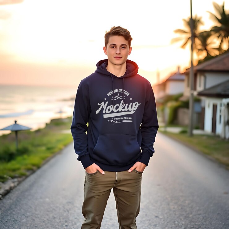 PSD moderno modelo de sudadera con capucha para hombres al aire libre para proyectos de moda