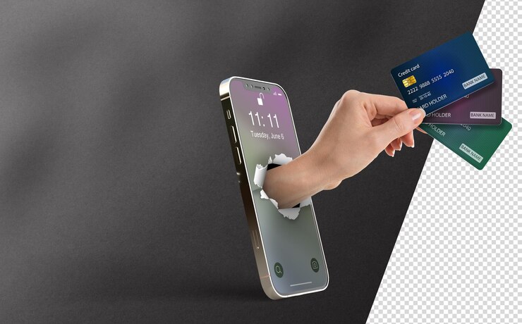 PSD moderno móvel e cartão de crédito mockup psd