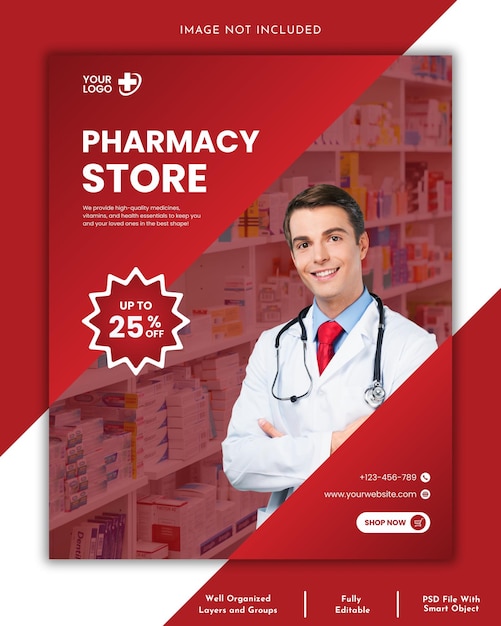 Moderno Pharmacy Store Mídias Sociais e Instagram Post Template