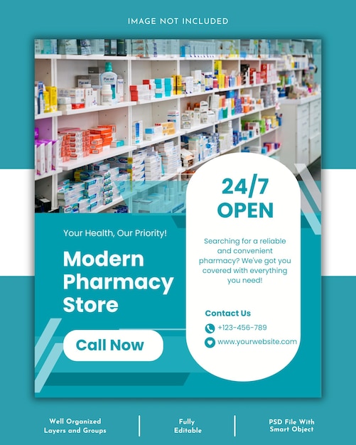 Moderno Pharmacy Store Mídias Sociais e Instagram Post Template