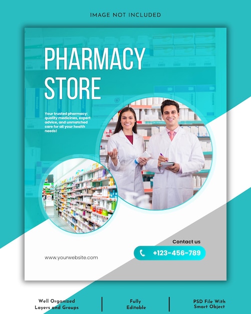 Moderno Pharmacy Store Mídias Sociais e Instagram Post Template