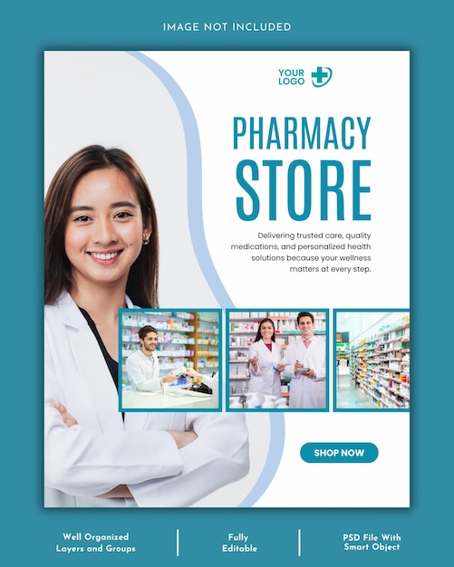 Moderno Pharmacy Store Mídias Sociais e Instagram Post Template