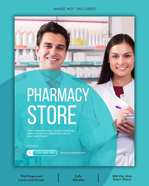Moderno Pharmacy Store Mídias Sociais e Instagram Post Template