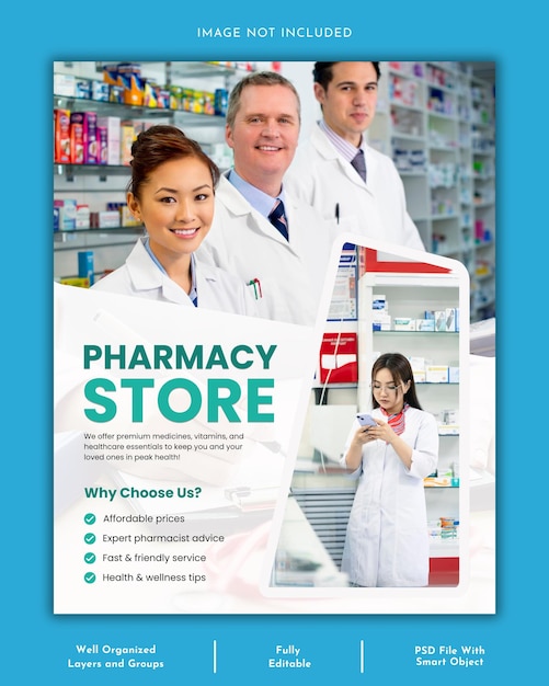 Moderno Pharmacy Store Mídias Sociais e Instagram Post Template