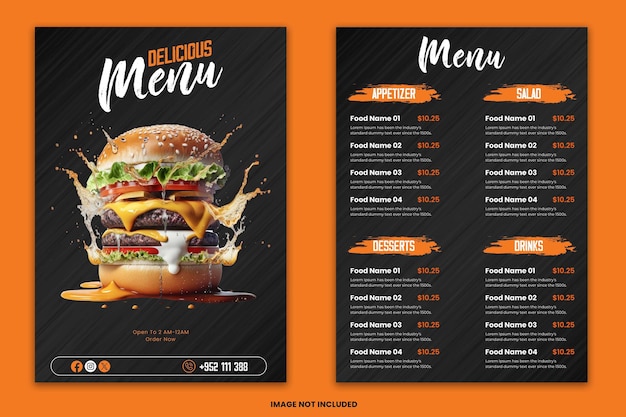 Moderno projeto de modelo de cardápio de comida para restaurante