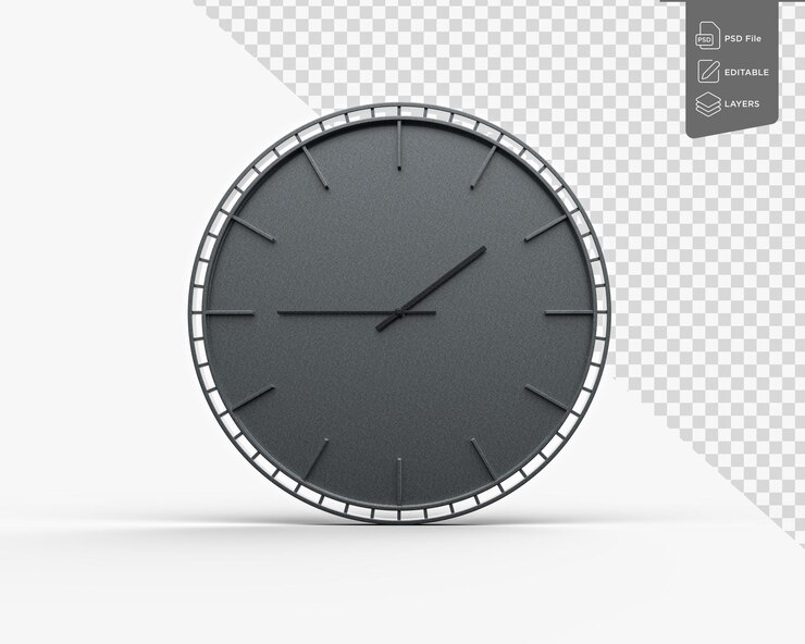 PSD un moderno reloj de pared gris oscuro uno cuarenta y cinco 145 minimalista para interiores modernos ilustración 3d