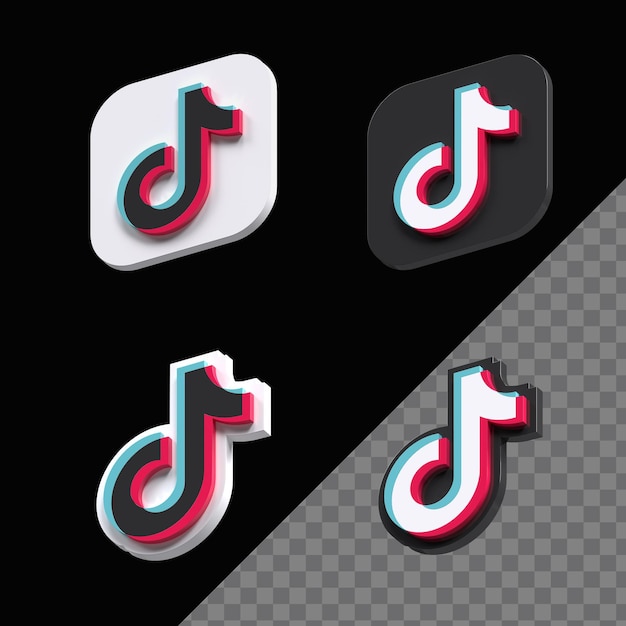 Moderno set di icone tiktok 3d isolato nella vista laterale