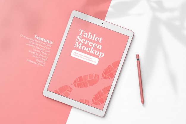 PSD moderno tablet pad pro 12,9 polegadas design de maquete de tela com lápis digital