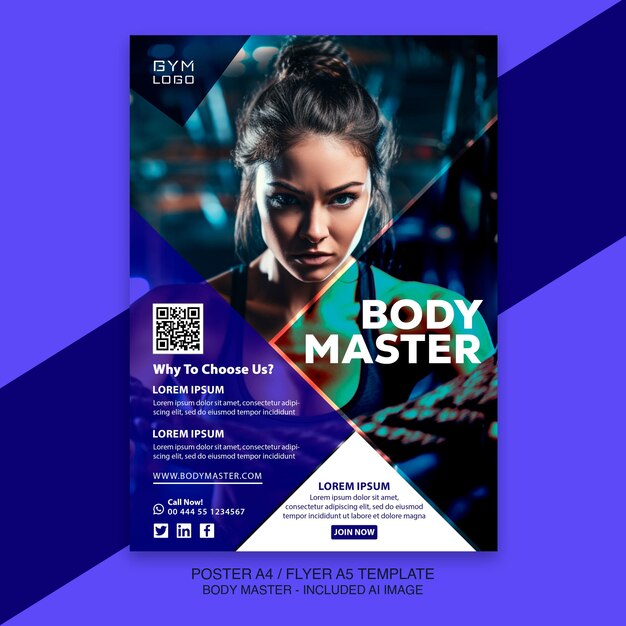 Moderno volante de gimnasio plantilla de estandarte de fitness con imagen