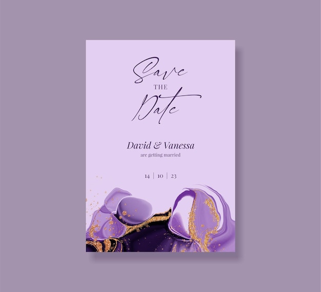 PSD modifiable purple save the date card design pour le mariage